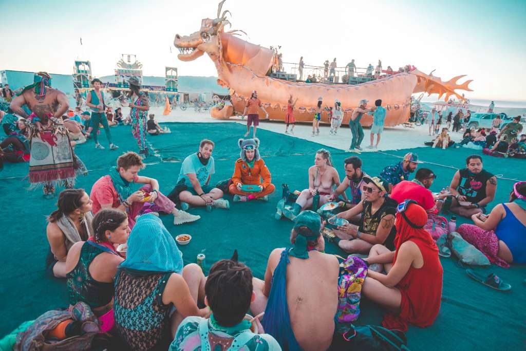 A communal meal at Black Rock City